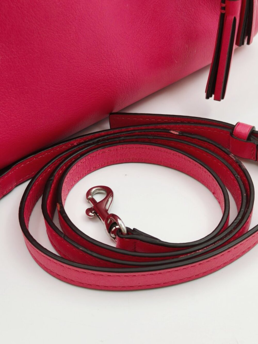 Coach Pink Leather Satchel Crossbody Bag Tassel Zip Top Silver Hardware - Picture 10 of 13